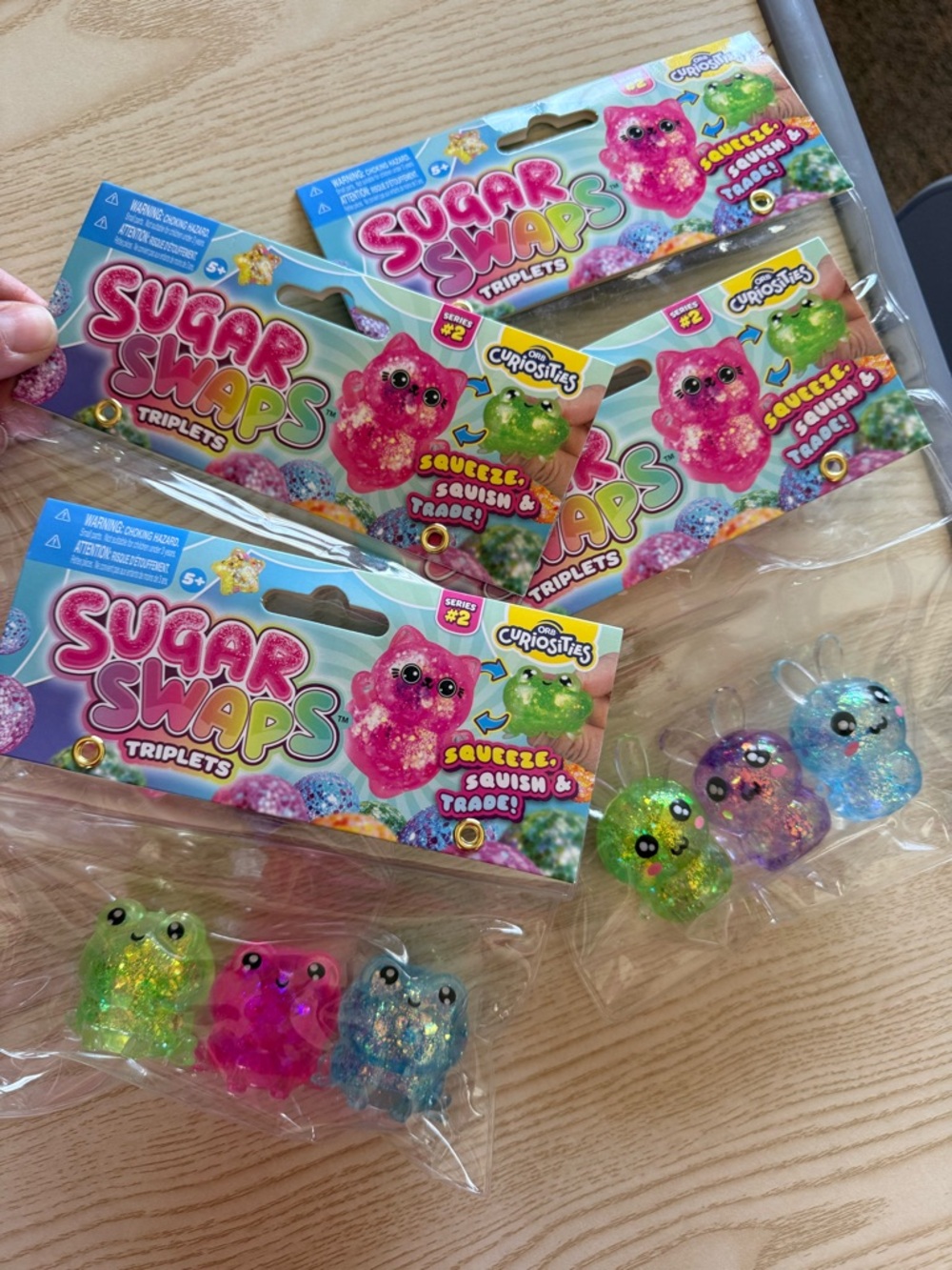 Sugar Swaps Triplets Kids Squeeze Toy - Pink, Green, Blue Glitter Set- 1 pack!!